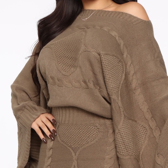 Olive green Knit Sweater top Dolman cropand midi Skirt Set small - Picture 4 of 9